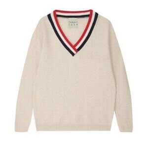 NEW JUMPER1234 women's stripe v-neck sweater in oat